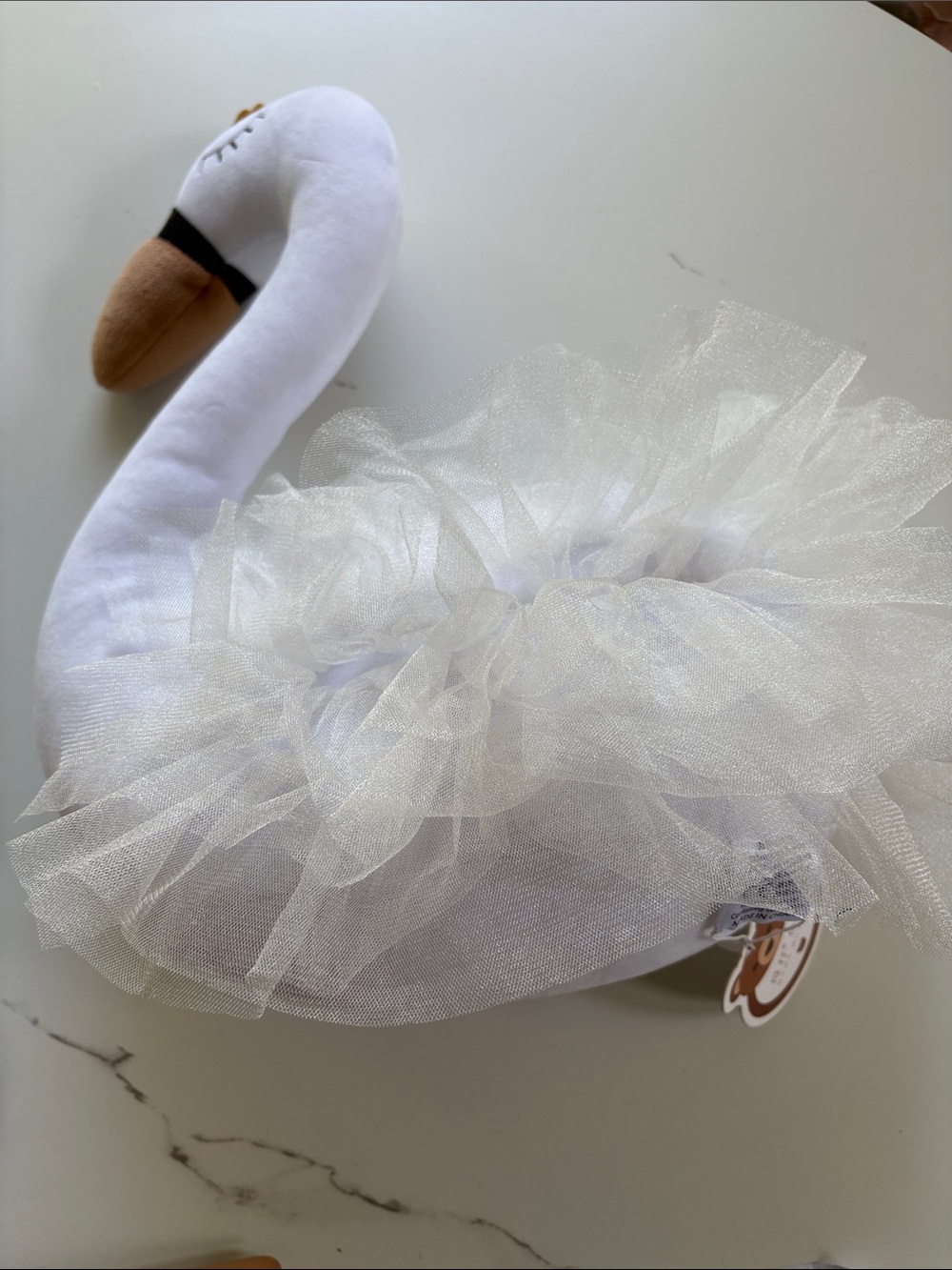 NWT White Swan Plush Pillow with Tulle Skirt and Tan Beak